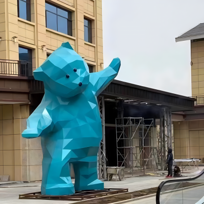 城市廣場動物景觀裝飾擺件大型不銹鋼塊面動物熊雕塑