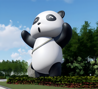 城市廣場大型動物景觀落地擺件玻璃鋼卡通國寶光面熊貓雕塑