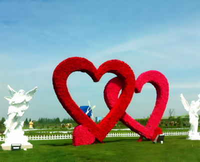 玻璃鋼植絨愛心造型打卡雕塑