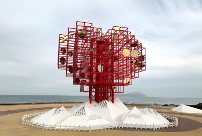 抽象不銹鋼管組成的愛心景觀雕塑