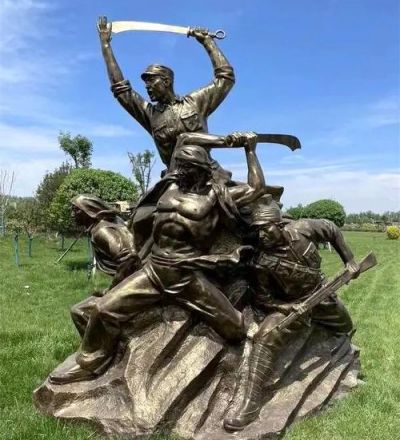 玻璃鋼仿銅打仗人物雕塑