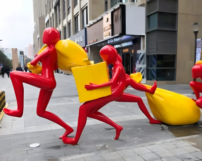 商業廣場創意玻璃鋼購物人物情景雕塑