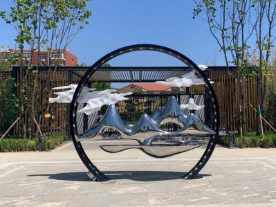 鏡面不銹鋼假山藝術景觀雕塑