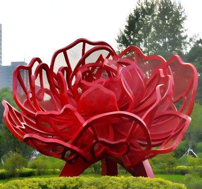 不銹鋼網格鏤空玫瑰花景觀雕塑