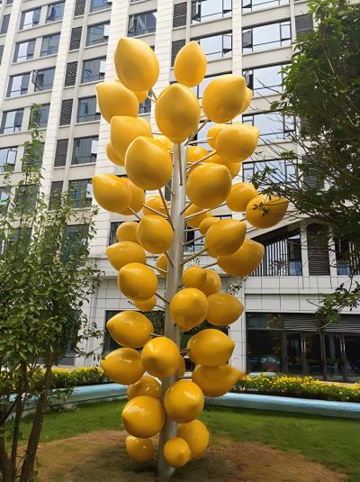 抽象不銹鋼檸檬樹仿真檸檬雕塑